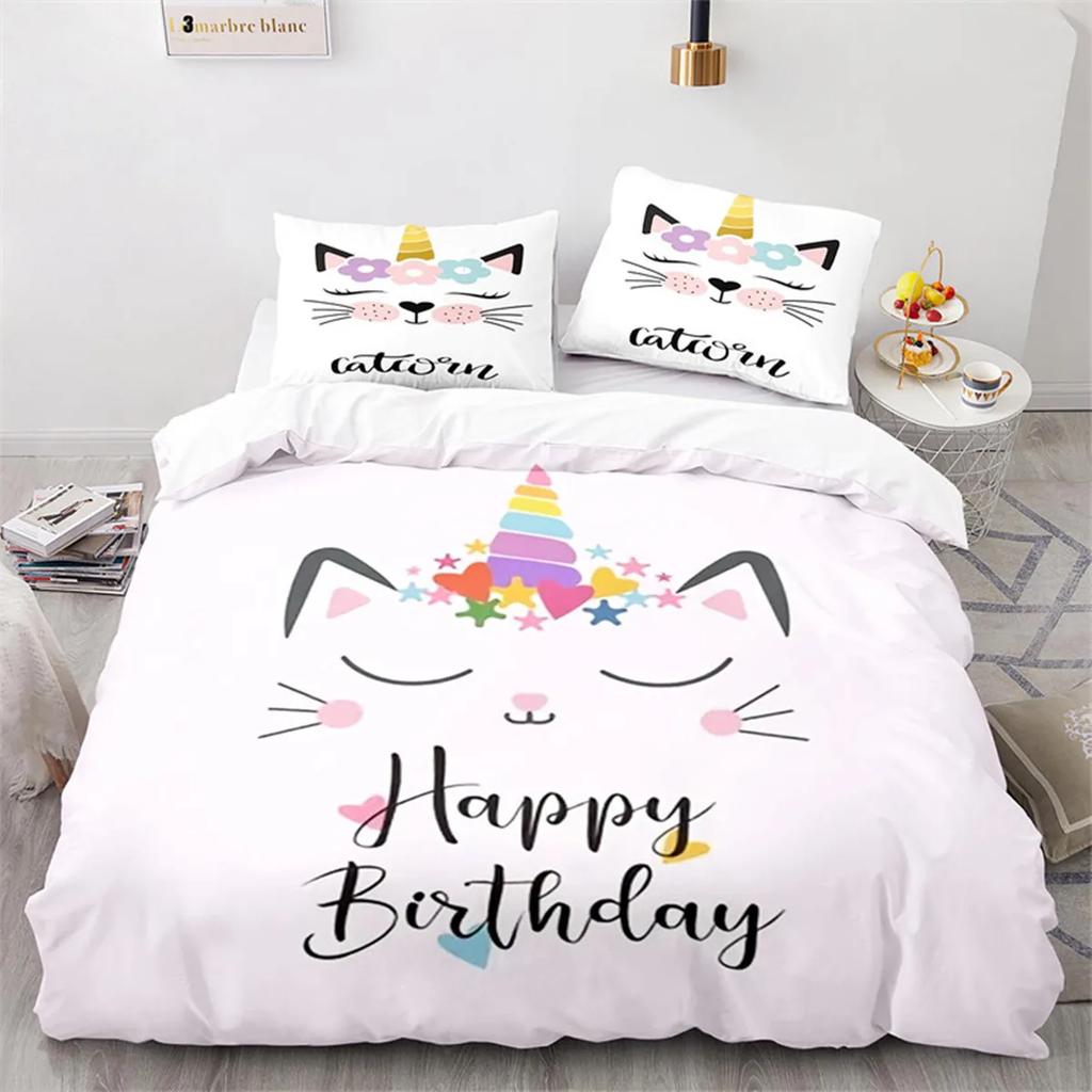Kids Unicorn Duvet Cover Cartoon Magical Animal Microfiber Cute Rainbow Cat For Children Girls Teen Gifts For Bedroom Decoration