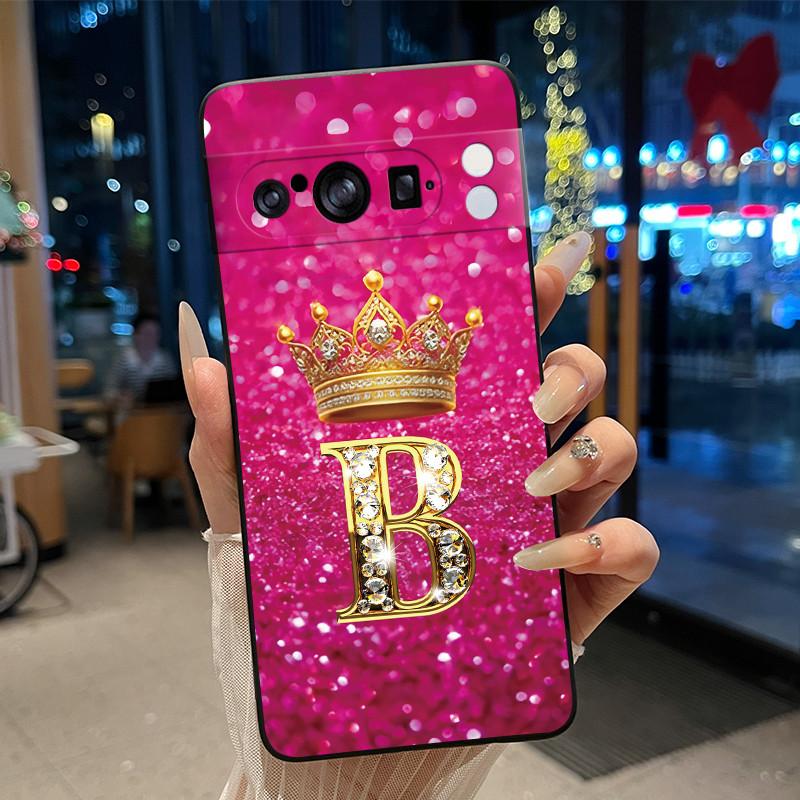 

Unique Design Phone Case For Google Pixel 8 Pro Soft Silicone Black Case Shockproof Popular Golden Crown Letter Casing Google Pixel 8 Pro