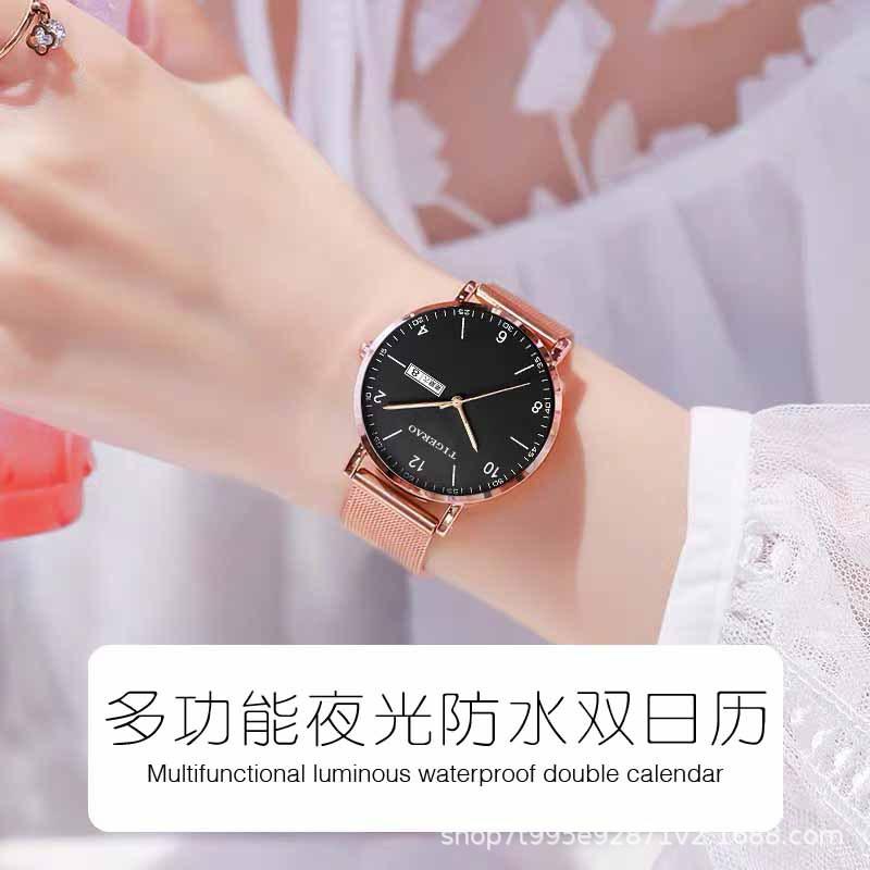 Womens Watch Automatic Quartz Dual Calendar Waterproof Luminous Ultra-Thin Elegant Wristwatch for Women