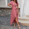 Women's Summer Floral High Waist Bohemian Dress Casual Hawaiian Flowing V Neck Holiday Dress