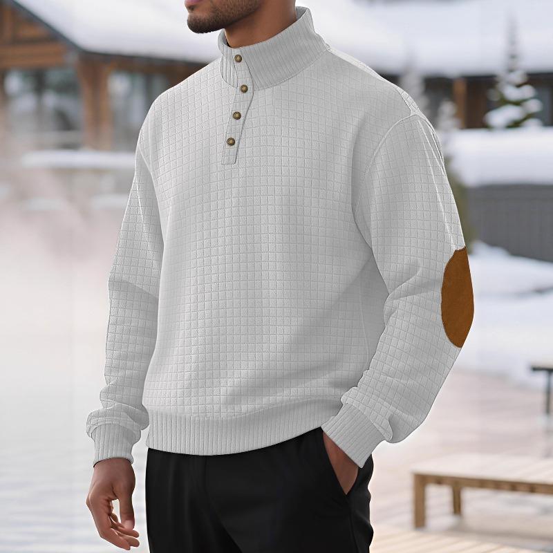 Autumn and Winter Men's Casual Sweater Jacquard Small Square Stand-up Collar Zipper Loose Top Men