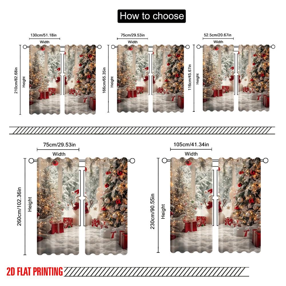 2pcs,2D Plane Printing Curtains Snowy Celebration Durable Polyester (without Rod) Holiday Perfect for Living Room & Office Decor