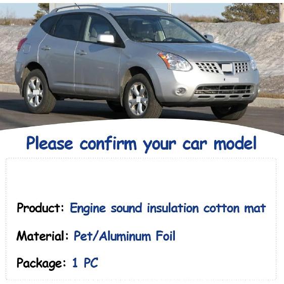 Front Engine Hood Pad Fireproof Heat Sound Insulation Cotton Mat Interior Accessories Compatible for Nissan Rogue Select S35 SL S 2008~2013, PET A