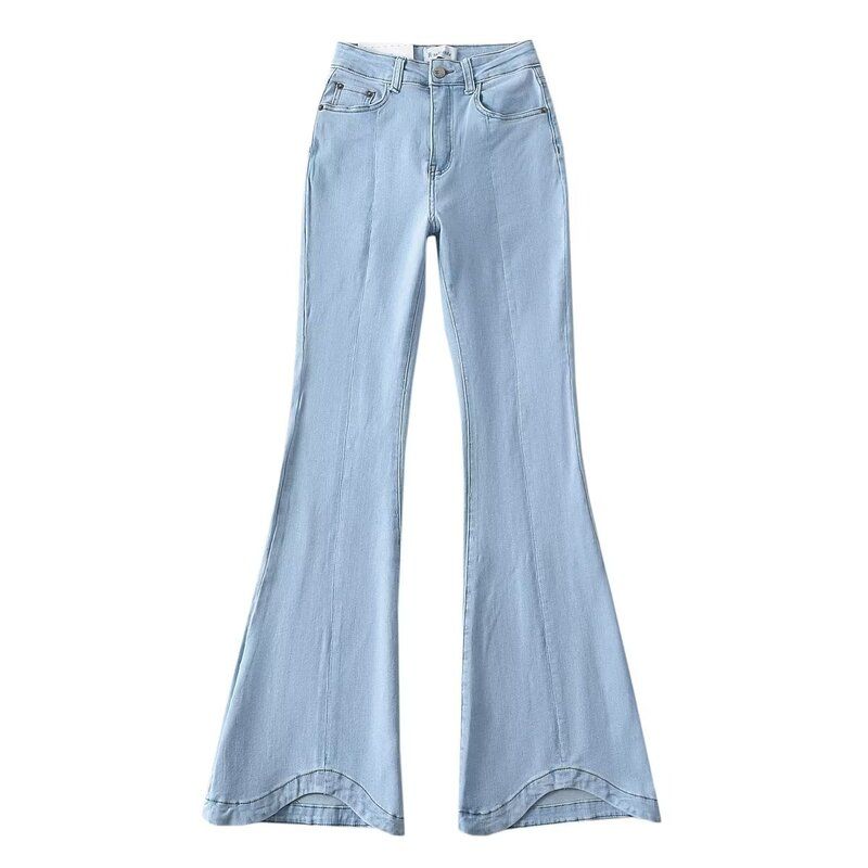 

Fashion Style 2023 Fall and Winter New Arrival Female Slim Looking Easiest for Match High Waist Middle Line Silm Micro Mala Horseshoe Denim Pants Light blue L
