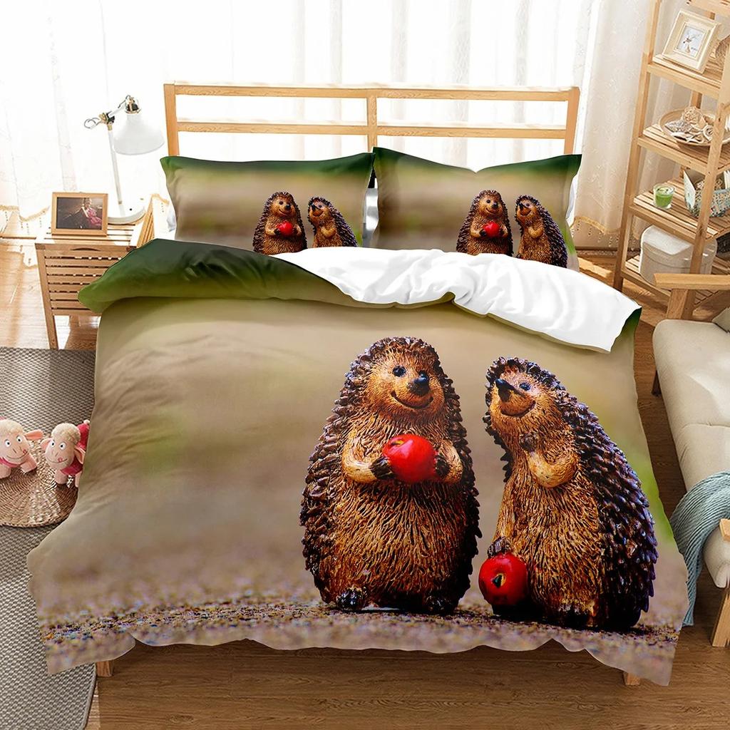 Hedgehog Duvet Cover Collection Cute Cute Animal Polyester Comforter Cover King Queen Size For Kid Boy Girl Bedding Collection With Pillowcase