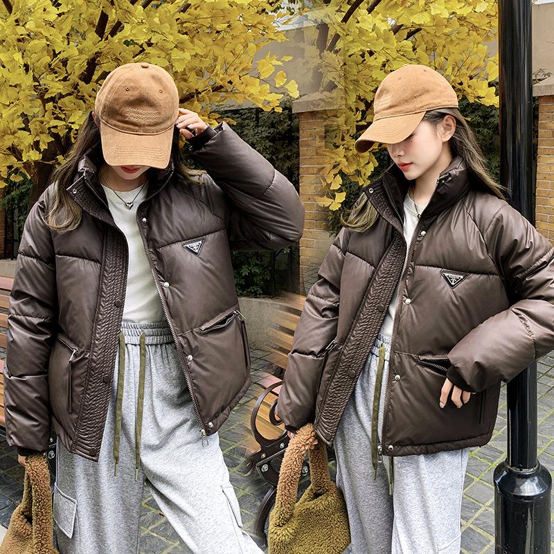 PU leather down cotton jacket women's short 2025 new winter cotton jacket bread jacket padded jacket