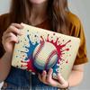A Baseball-shaped Makeup Bag With Red And Blue Paint Dot Pattern- Multifunctional Zipper Pouch, Jewelry Storage Bag