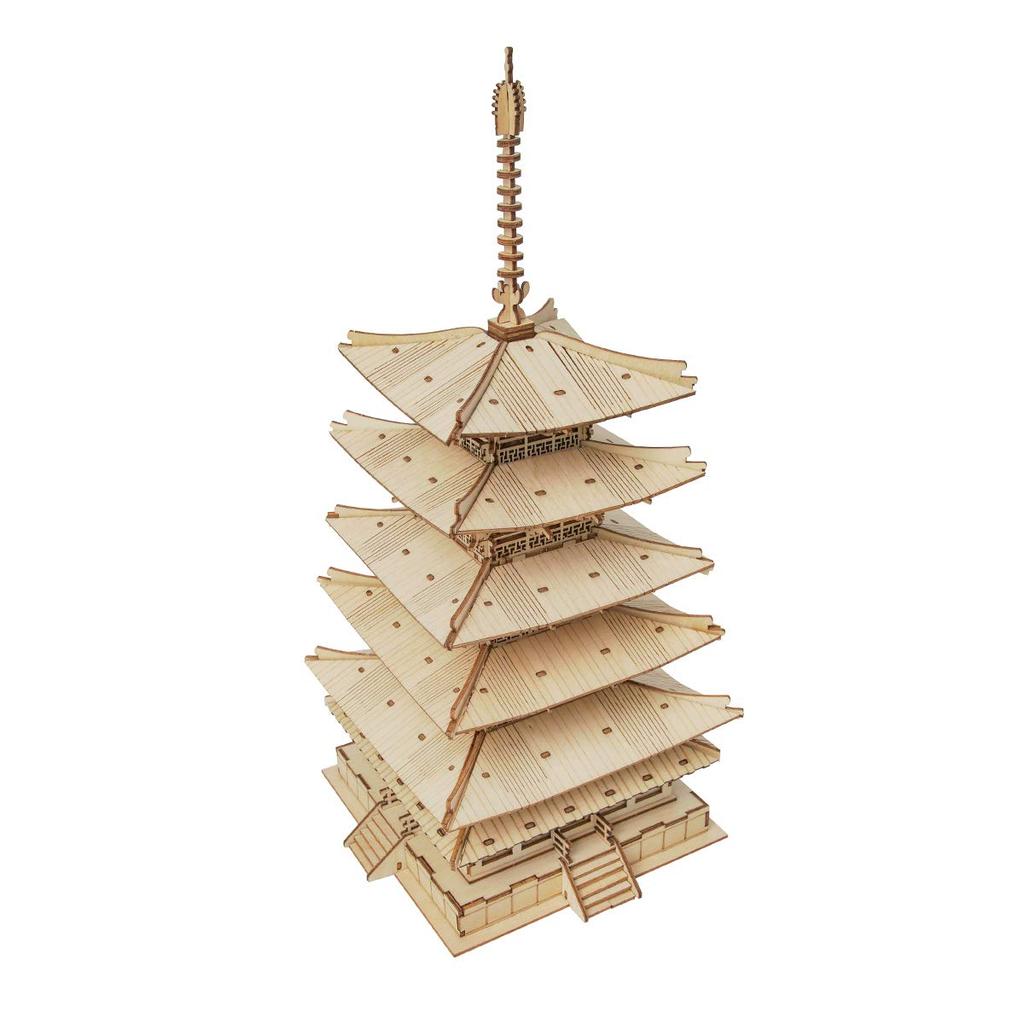 Tsukurundesu® 3D Wooden Puzzle TGN02 Five-Story Pagoda with Japanese Instructions