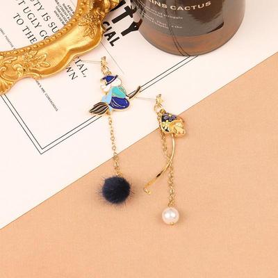S925 Silver Asymmetrical Christmas Pompon & Mushroom Earrings - Childlike Witch Style