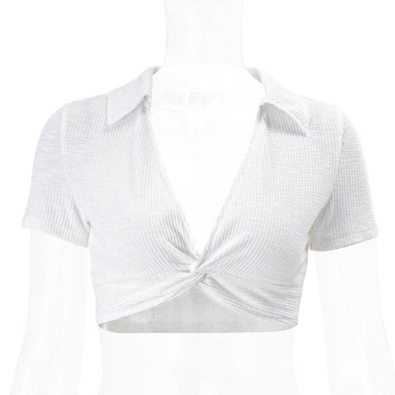 

Летние корейские модные женские топы с v-образным вырезом и короткими рукавами, облегающая футболка в простом стиле, повседневная уличная футболка для отдыха L белый