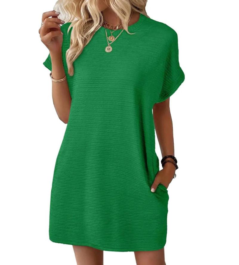 Europe Style Short Sleeve Dress With Pockets And Distressed Effect For Casual Summer Wear