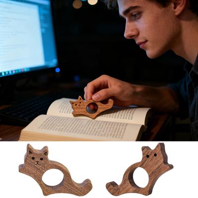 Porte-page de livre pour pouce Forme de chat Marque-page pour pouce Porte-page en bois pour les amateurs de lecture Lecteur Rat de bibliothèque Journal Décoration de bibliothèque Maison