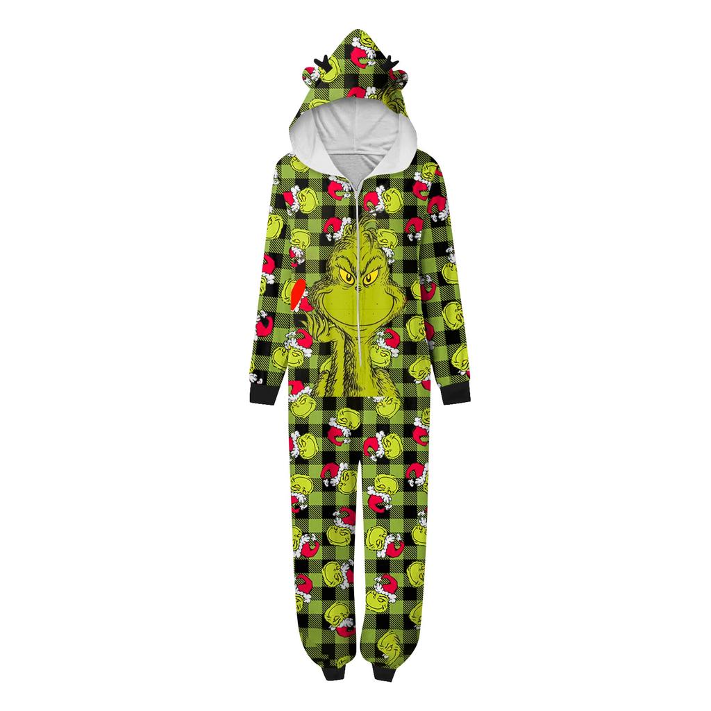 Christmas Print Family Matching Hooded Long Sleeved Zippered Jumpsuit Set