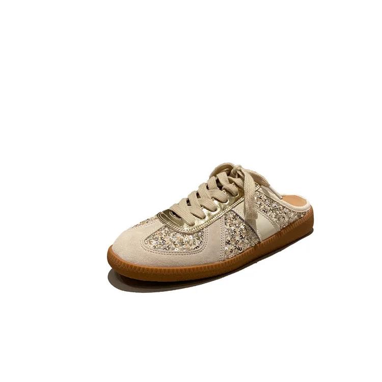 Fashion Women Bling Mules Bright Sequin Slides Shoes Loafers Walking Sneakers Lazy Clogs Platform Summer Creeper Baotou Half Slippers