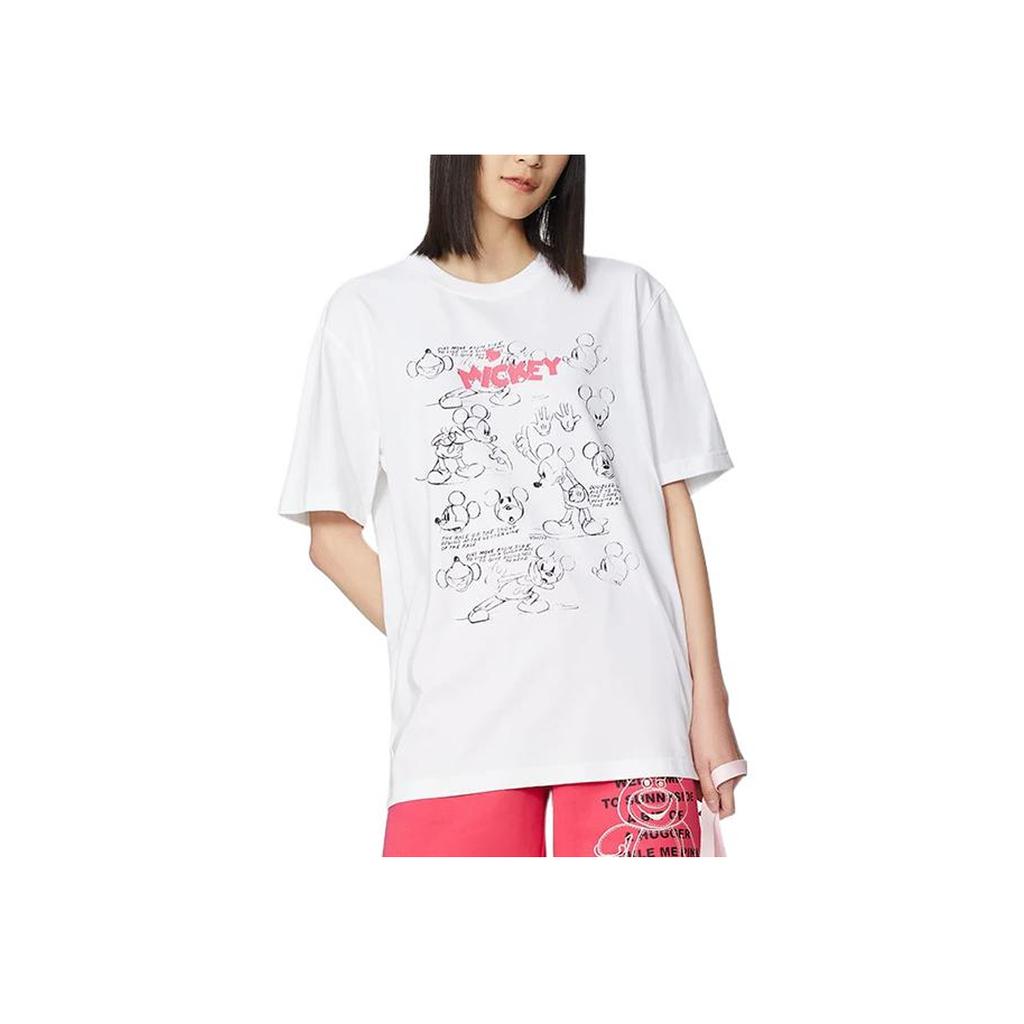 Li-Ning Cartoon Print Round Neck Short Sleeve T-Shirt Unisex Tops White AHSS947-3