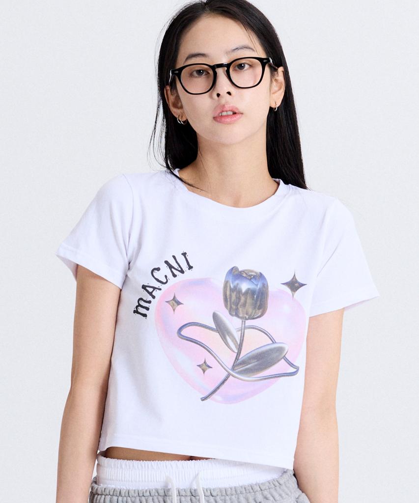 Makeuni Rose Heart Crop T-Shirt White