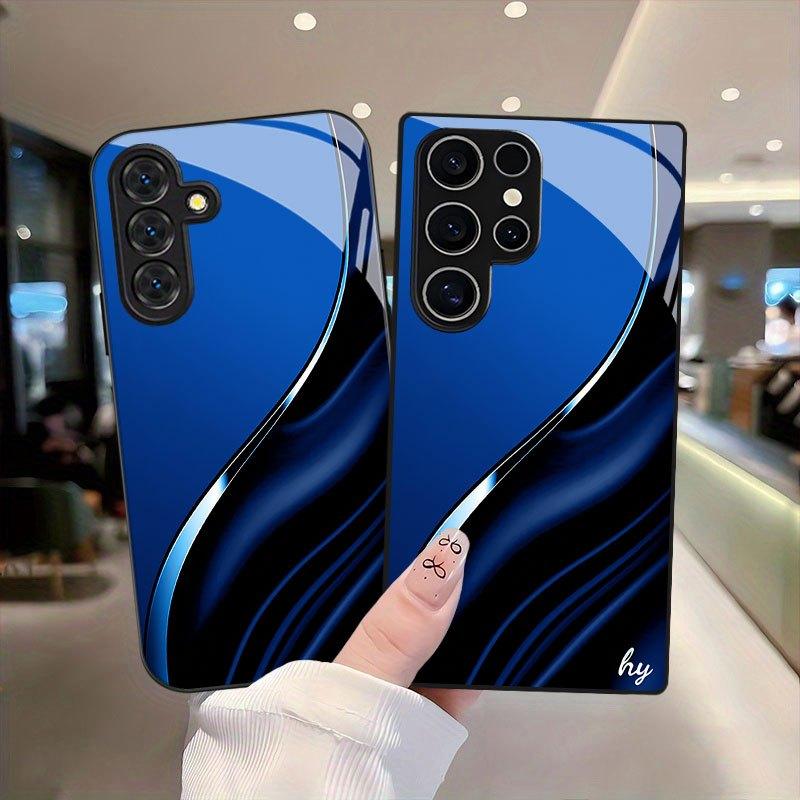 Blauer Farbverlauf Linien Handyhülle Glas Handyhülle für Samsung Galaxy S26 S25 S24 S23 S22 S21 FE Ultra Plus Herrenstil Business