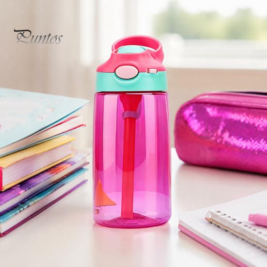 Leak Proof Training Cup for Kids Cartoon Sippy Cup, 470ml Water Bottle with Straw Adjustable Strap, Pop Up Portable Crossbody Drink Container Lid Flip