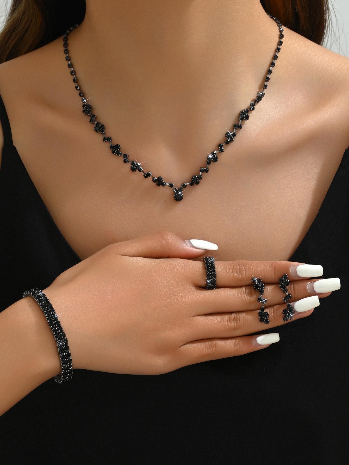 

Свадебный черный роскошный вечерний наряд ожерелье серьги комплект свадебный дамский индивидуальный комплект цепь