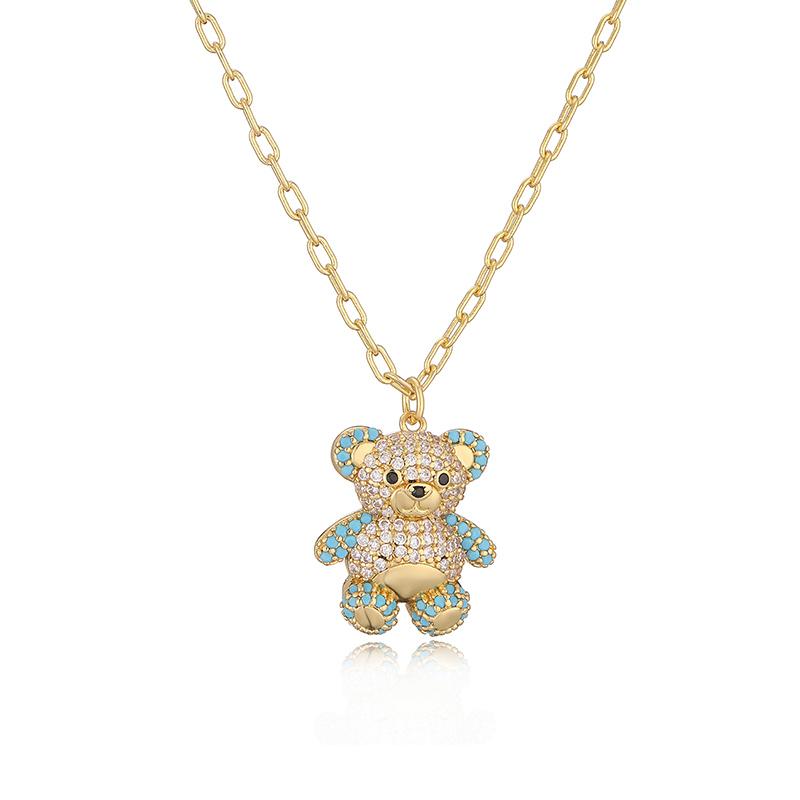 18K Gold Plated Brass Zircon Cute Bear Earrings Necklace Luxury Zircon Set Party Gifts For Women Gifts