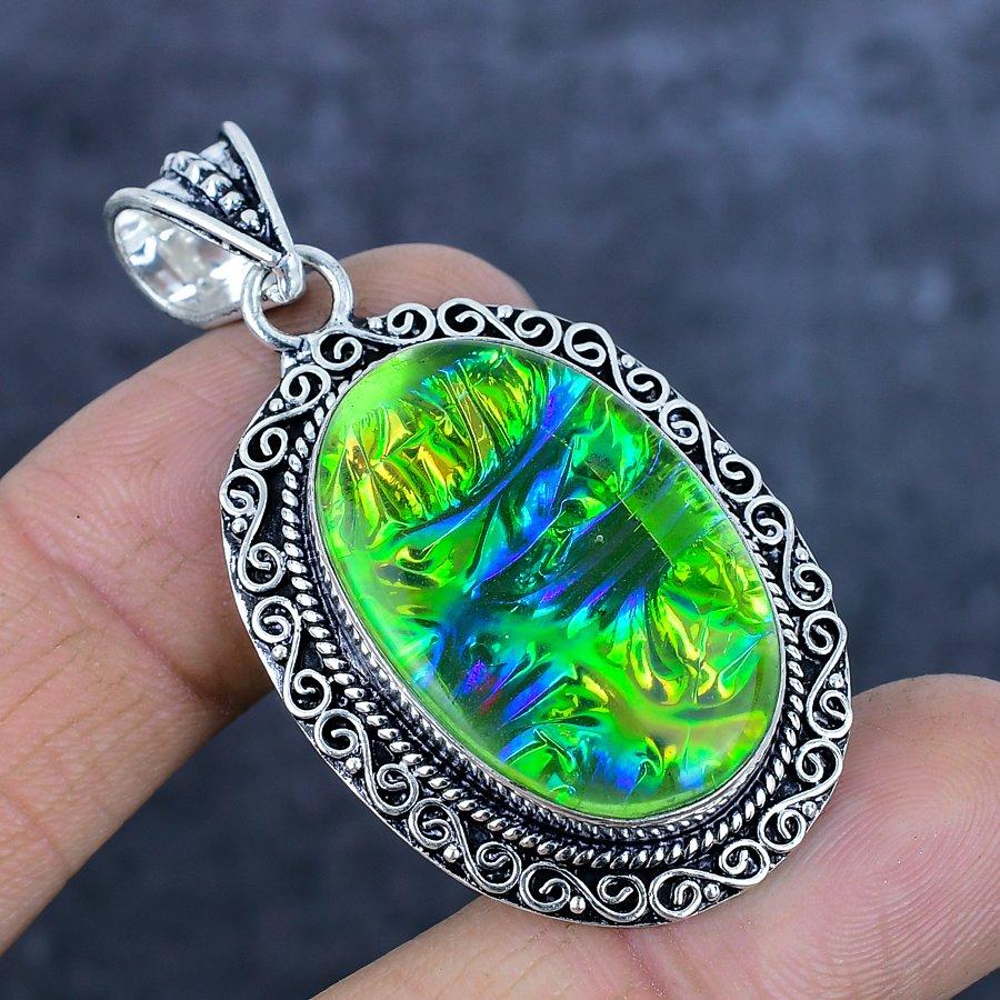 Natural Green Triplet Opal 925 Sterling Silver Jewelry Pendant 2.21" v3G02