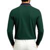 Men Striped Contrast Collar Long Sleeve Polo Shirt, 3 Button Placket Textured Lightweight Business Casual Golf Collared Top Multiple Colors