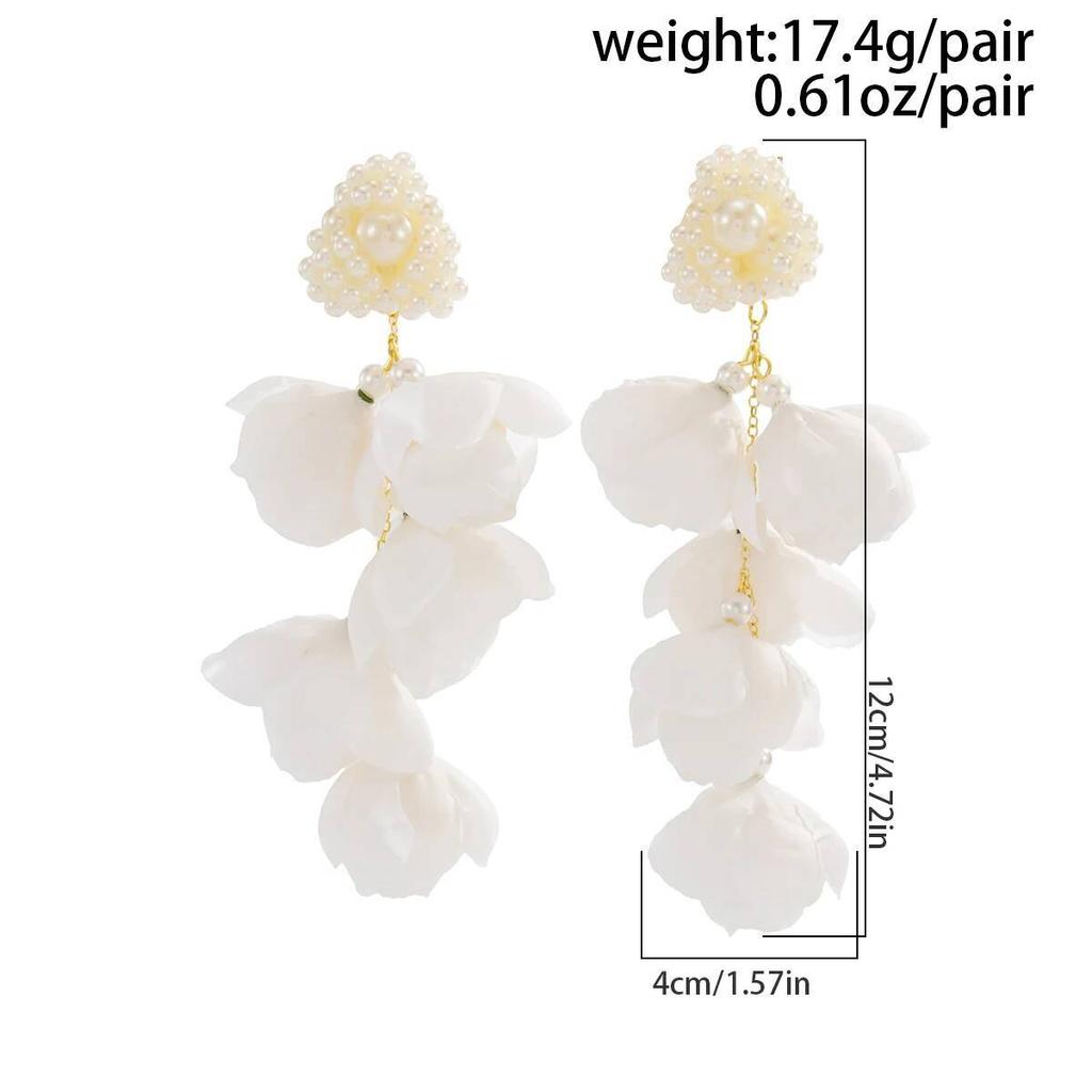 SHIXIN Romantic Pure White Flower Long Pendant Earrings for Women Bridal Elegant Imitation Pearl Drop Earrings Wedding Jewelry