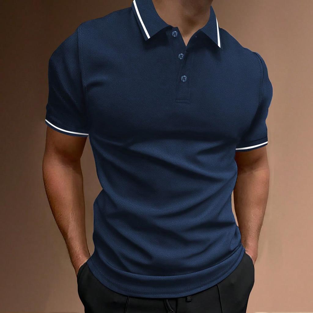2024 New Cross-border Ribbed Collar Men's Casual Sports Lapel Fashion Short-Sleeved POLO Shirt T-Shirt