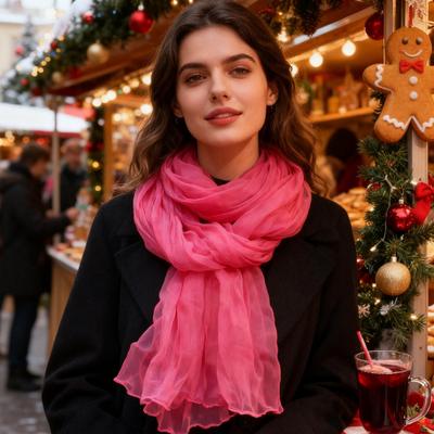 Women Pleated Scarf Thickened Weave Autumn Winter Scarf Solid Color Breathable Shawl Headscarf Outfit Accessories