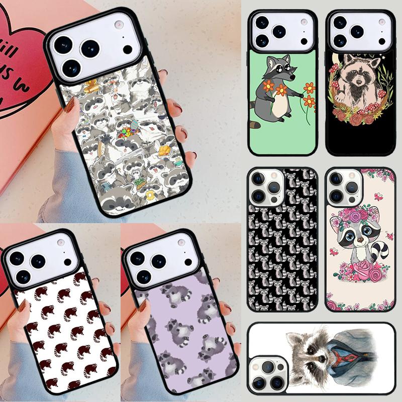 Cartoon Raccoon Kawaii Phone Case For iPhone 17 Air 14 15 13 12 Max Cover For Apple 14 15 16 16e 11 Pro Max Plus Coque