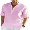Men's Casual Long Sleeve Solid Color Shirt For European American Loose Collar Linen Cotton Stand