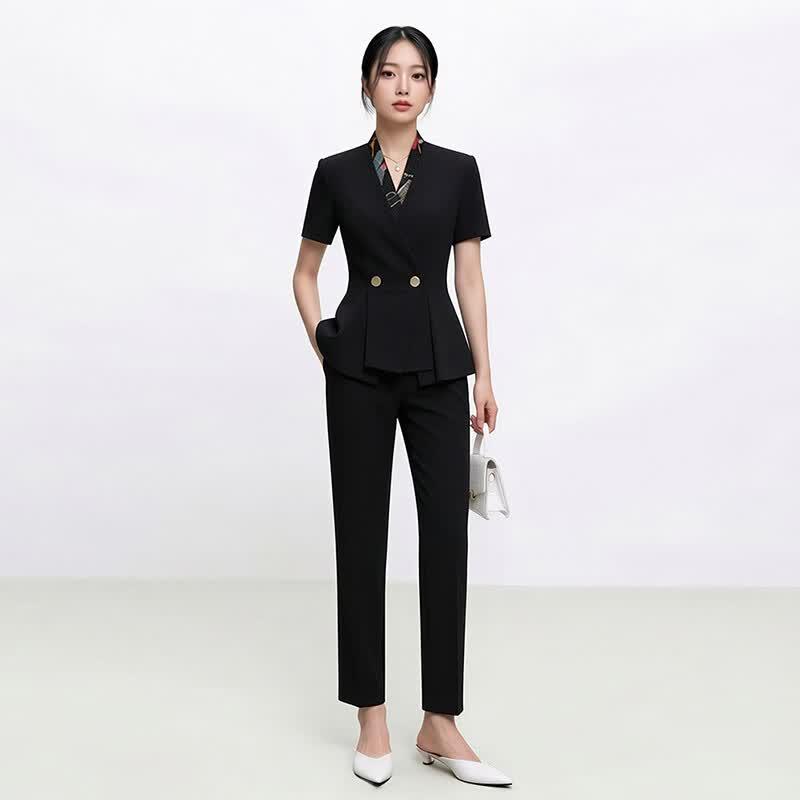 Damen Sommer Kurzarm Professionelles Hosenanzug-Set