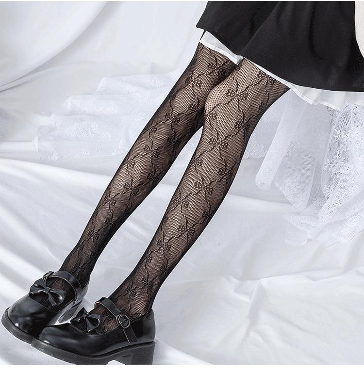 Ciorapi Plasă cu Fundă Elegantă din Dantelă - Ciorapi Dulci în Stil Japonez