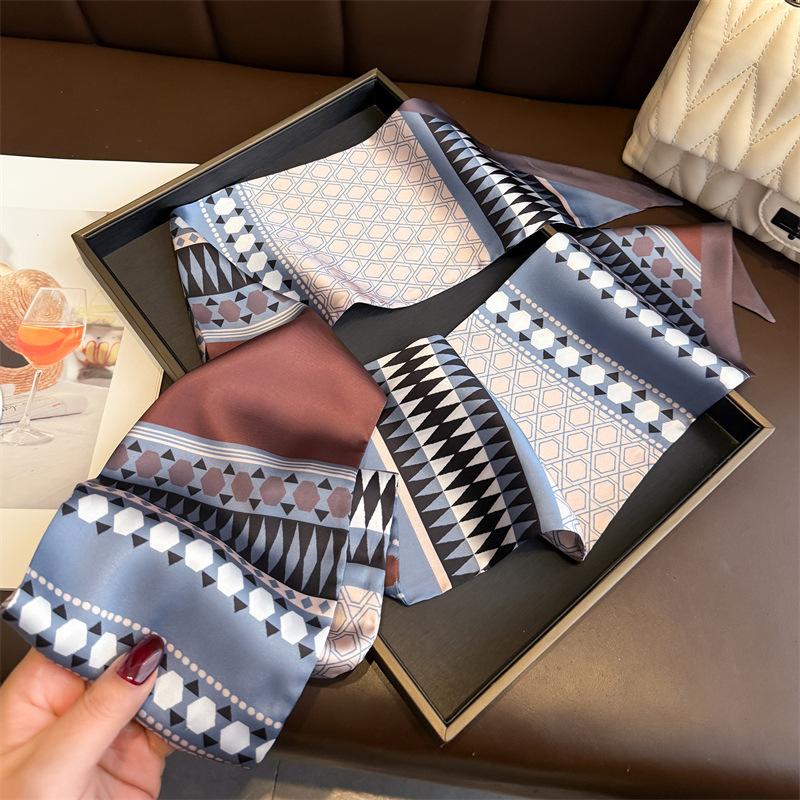 New Long Neckerchief Skinny Hair Bands Women Silk Scarfs Fashion Headbands Bag Scarves Print Hairband Neck Scarf For Ladies