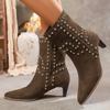 New Trend 2025 Autumn and Winter Rivet Fashion High Heel Chelsea Boots Pointed and Nude Boots High Heels Stiletto Western Boots