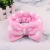 Cute Face Washing Girls Polka Dot Plush Elastic Hairband Cheap Soft Big Bow Dot Spa Headband
