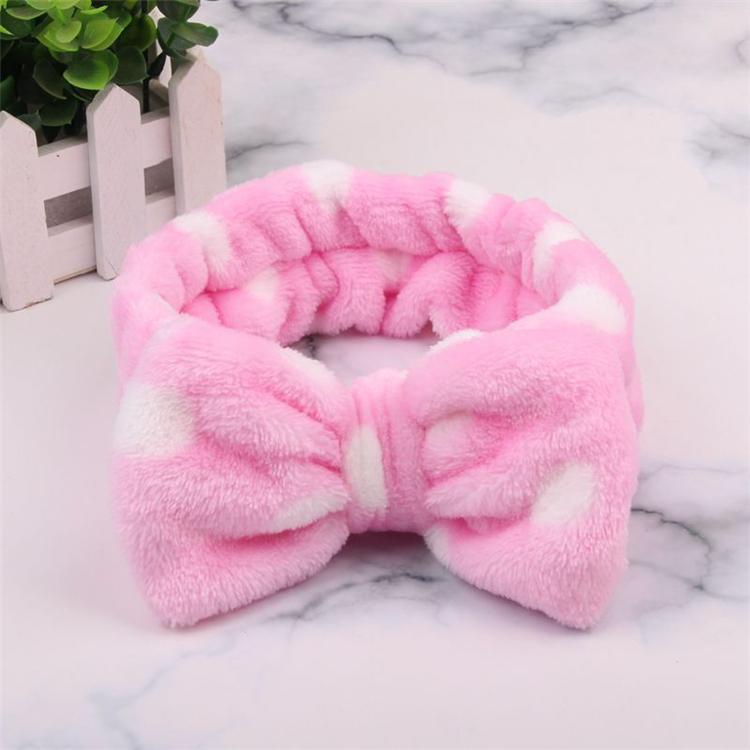 Cute Face Washing Girls Polka Dot Plush Elastic Hairband Cheap Soft Big Bow Dot Spa Headband