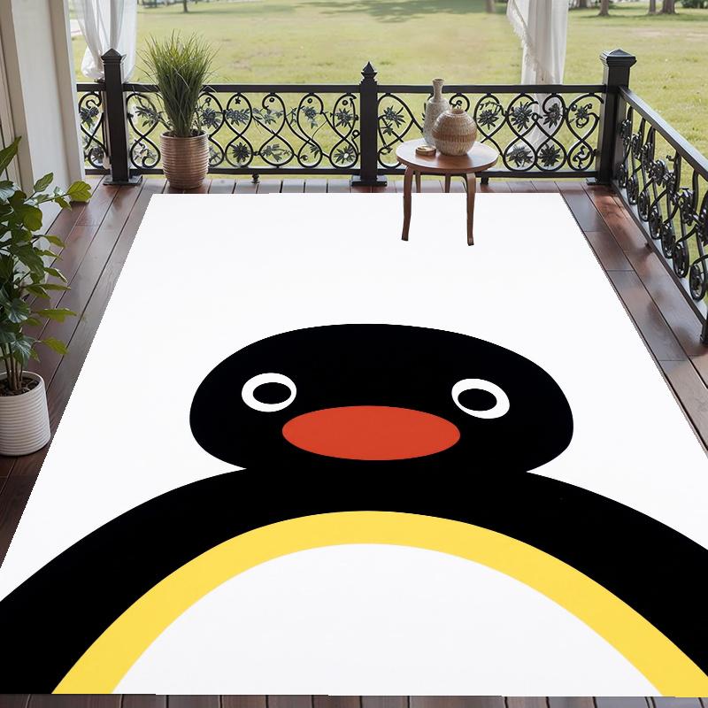 Crystal Velvet Rug with Pingu Design, Soft Non-Slip Floor Mat for Living Room Bedroom Decor