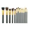 HMU Factory Professional Makeup Brushes Synthetic Hair Vegan Wood Handle Black Silver 15 Piece Makeup Brush Set With Pouch