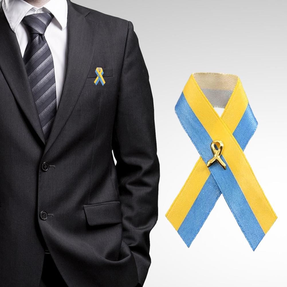 Ukrainische Flagge Friedensknoten Brosche Blau Gelb Band Anstecknadeln für Kleidung Rucksack Hut Tasche