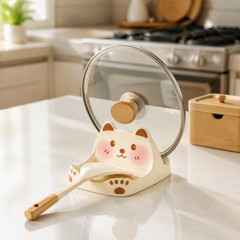 Non-Slip Ceramic Pot Lid Holder Bear Shape Cutting Board Holder Cookware Holder Kitchen