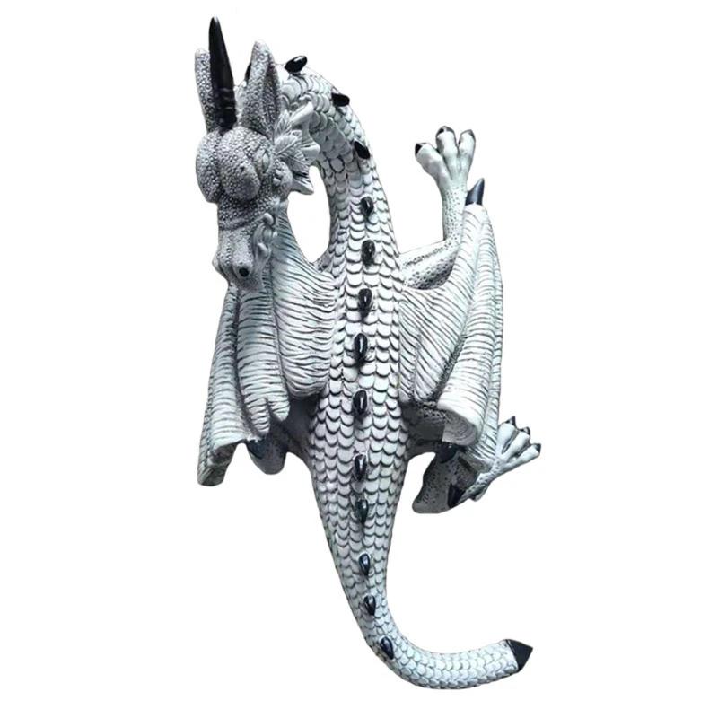 Resin Sculpture Flying Dragon Figure Wall Hanging Decor Monster Models Villa Home Figurines Outdoor Garden Decoration