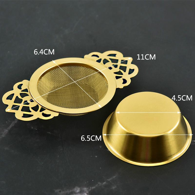 New Stainless Steel Tea Strainer Tea Strainer Golden Stainless Steel Tea Leaking Tea Strainer Lace Binaural Tea Strainer