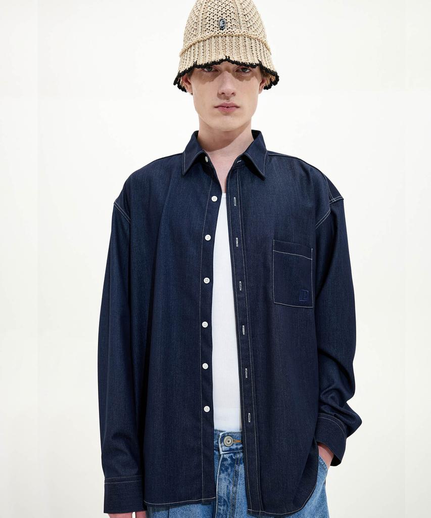TRIP LE SENS Wrinkle-Free Oversized Denim Shirt_Light Blue