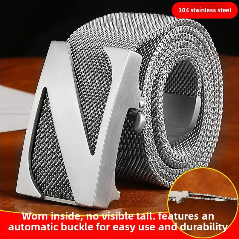Inside 304 stainless steel belt buckle head Men's belt buckle Outdoor Full metal belt chain Trendy men's leisure