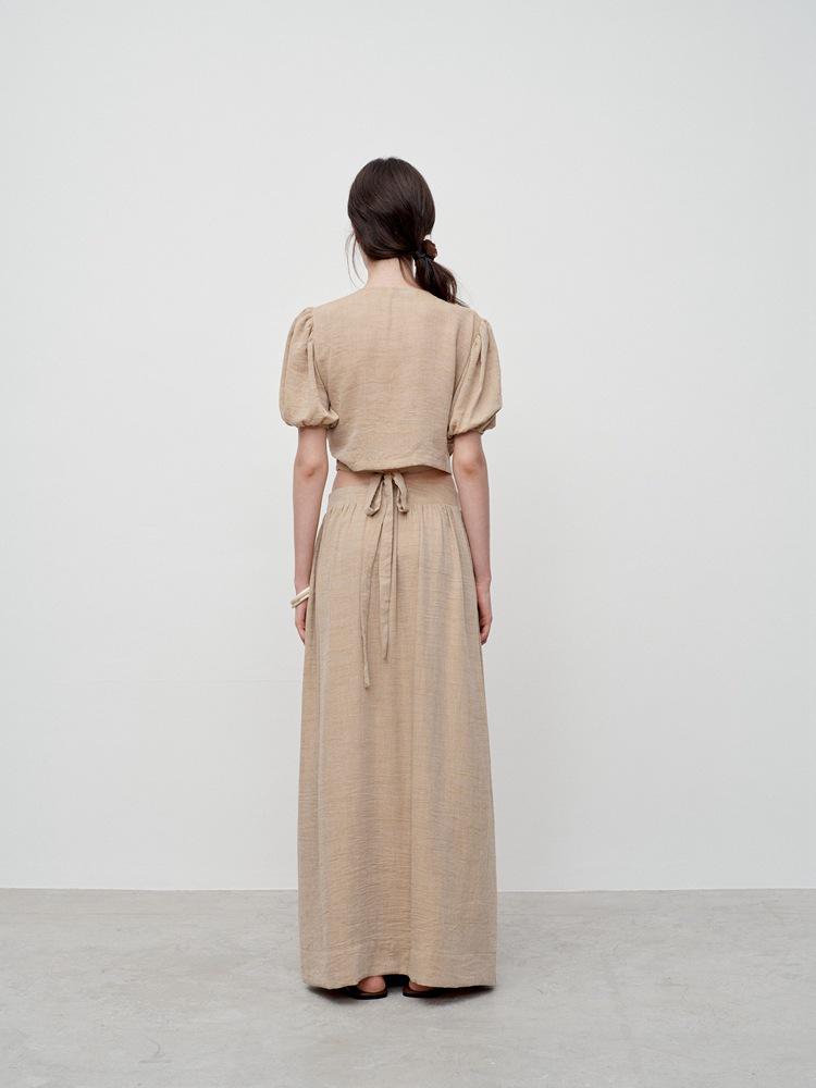 French Puff Sleeve Tie-Up Shirt - Women's V-Neck Summer Design, No Returns