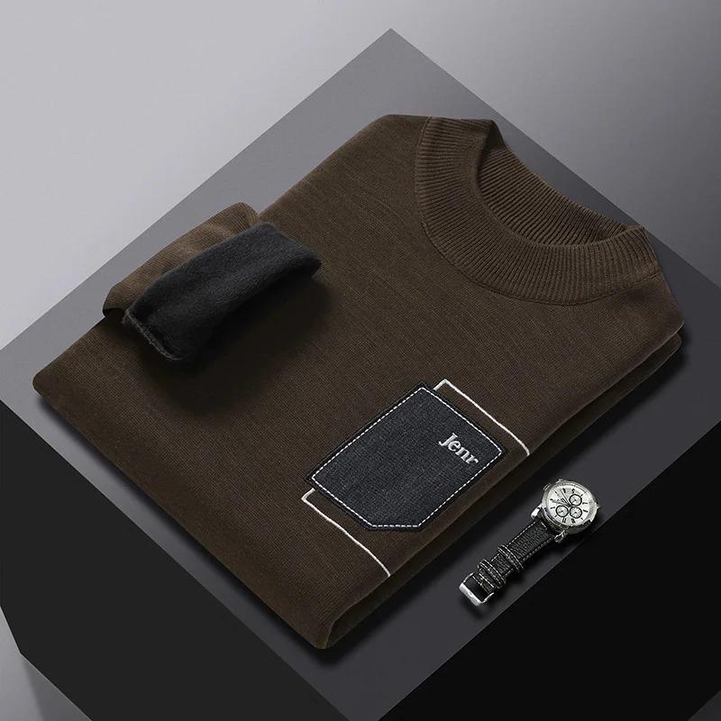 Men's Winter Sweater Warm Fluffy Lining Slim Fit Pullovers Knitwear Men Long Sleeve Men's Clothing