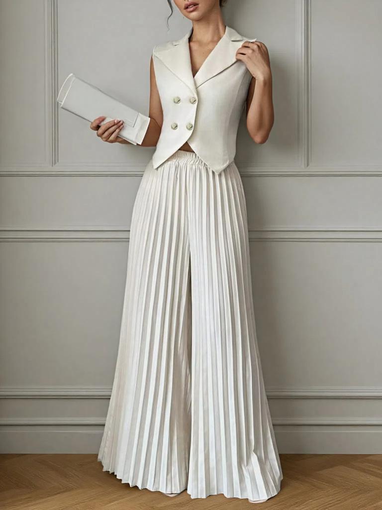 Women's New Fashion Vest Cardigan Pleated Pants Set Long Pants Outfit for Women