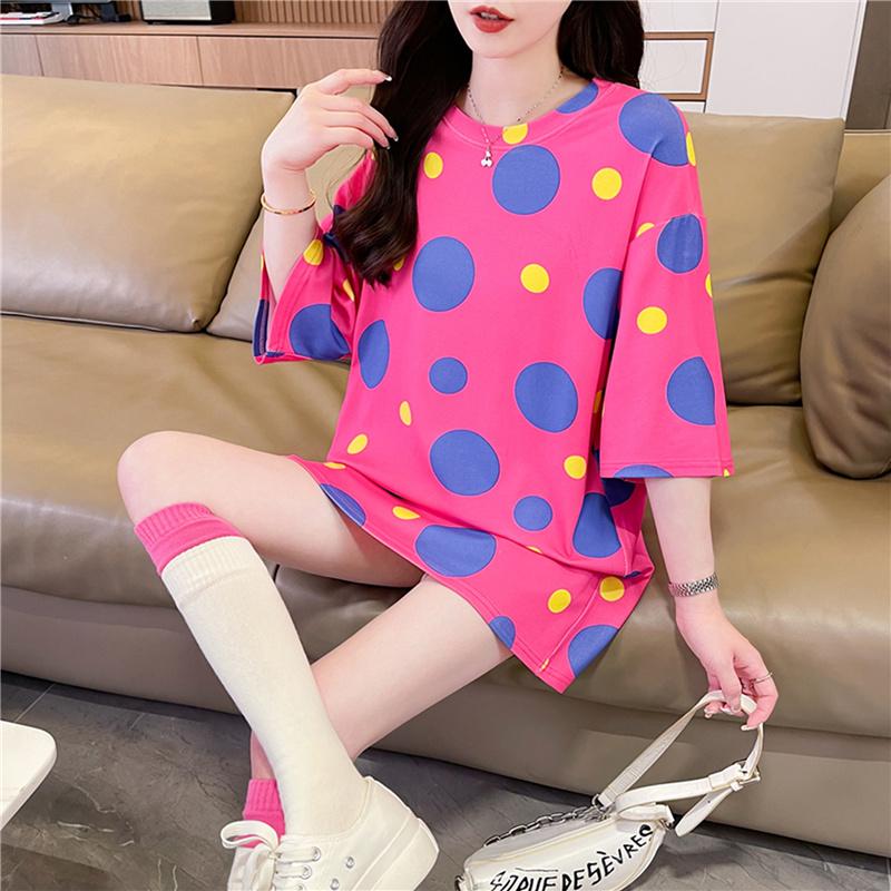 Модная футболка большого размера летняя женская корейская точечная печать большие графические длинные футболки топы Y2k уличная одежда в стиле Харадзюку в стиле хип-хоп XXL 1098₽