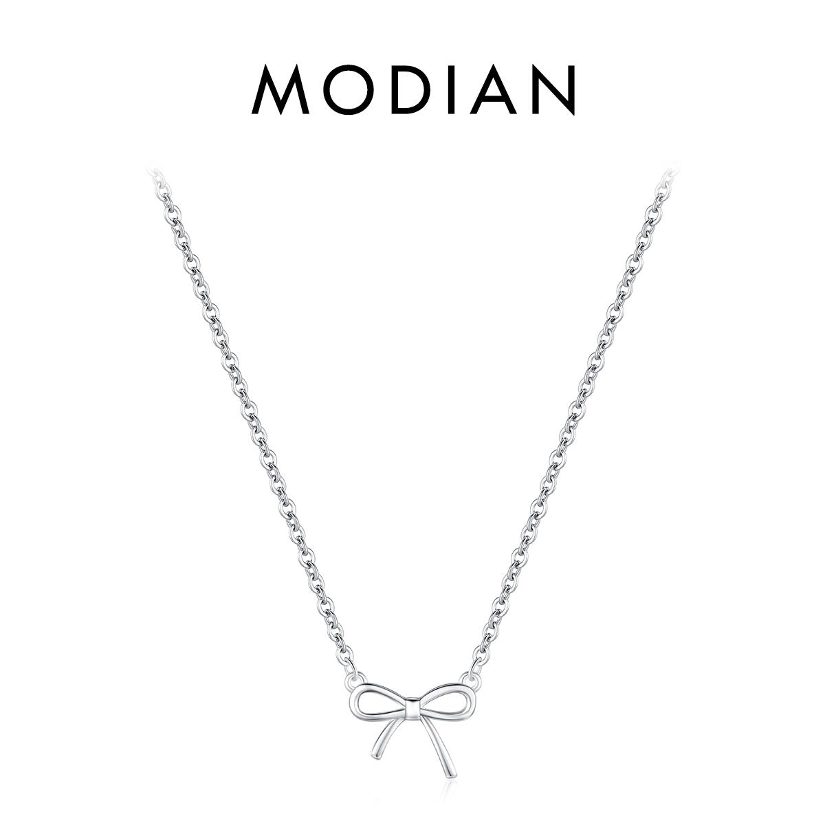 

Модиан, стерлинговое серебро 925 пробы, изысканный простой кулон с бантом, ожерелье, модная штабелируемая цепочка на шею для женщин, изящные ювелирные изделия, подарок серебряный